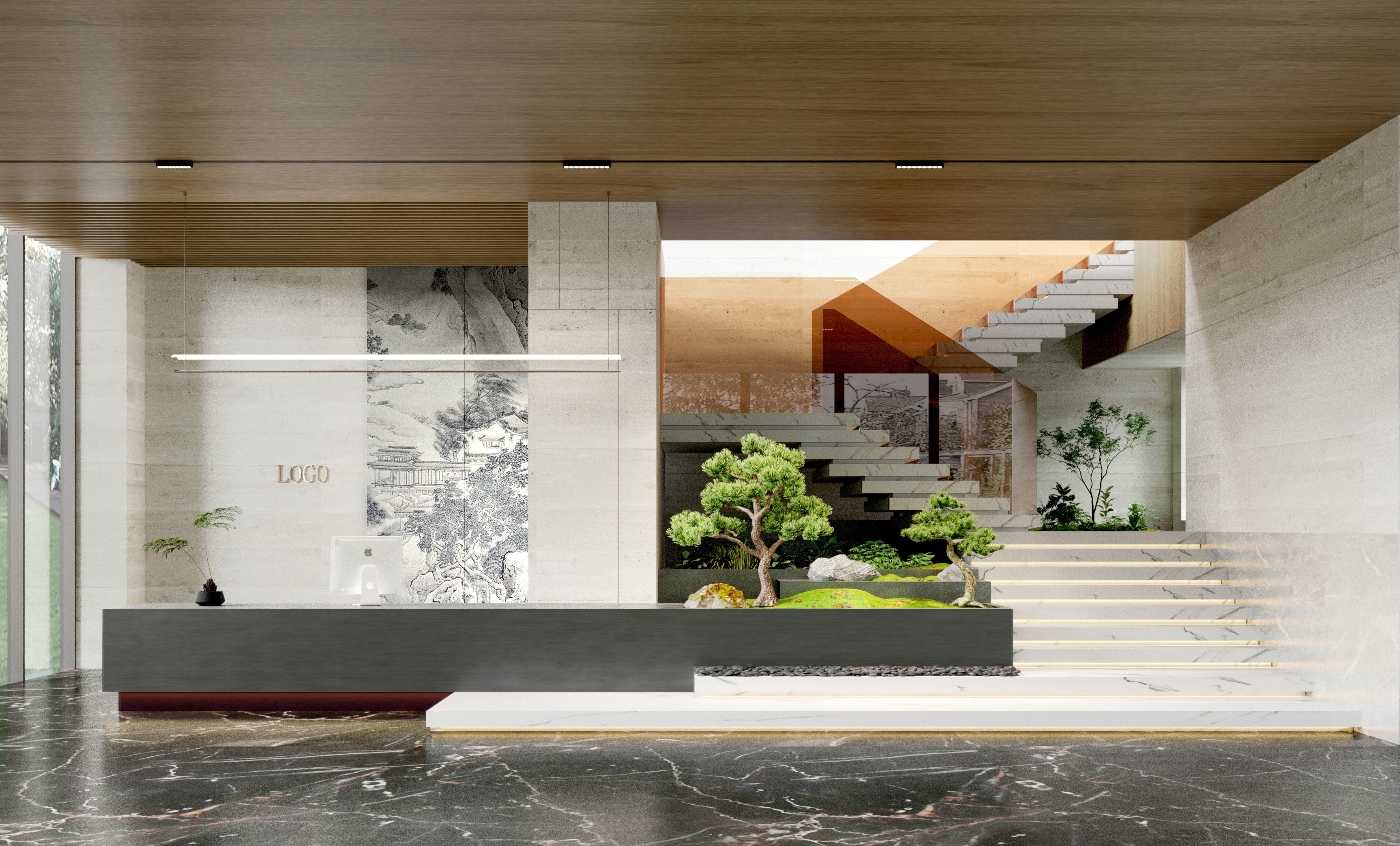 前臺綠植+藝術(shù)品裝飾