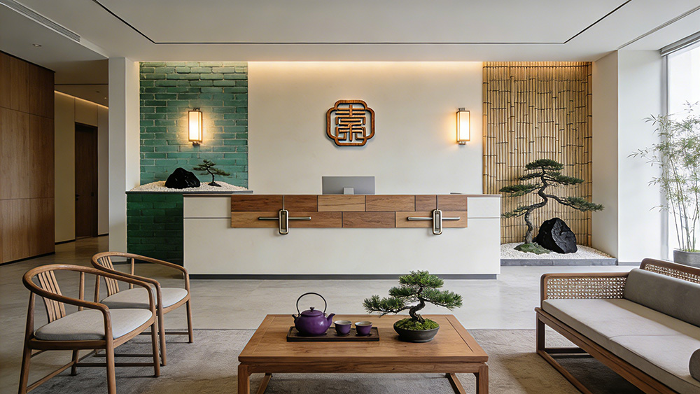 新中式禪意風(fēng)辦公室前臺